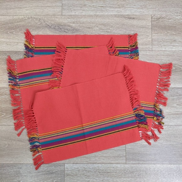 4 Pier 1 Imports Table Placemats Dining Boho Striped Fringe Southwestern Striped - Picture 2 of 5